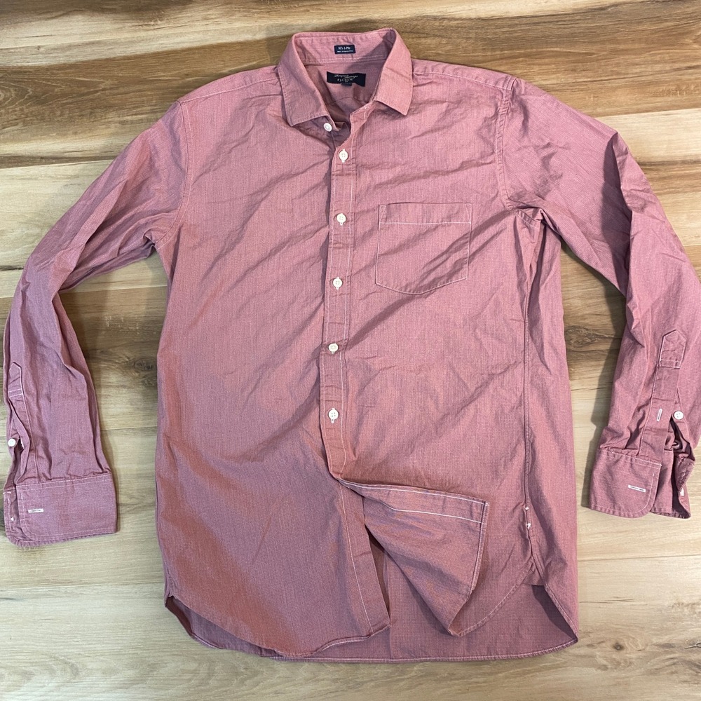 J‎ Crew Thompson Shirt Mens Medium 15.5 Red Cotton Twill Button Up 80s 2 Ply